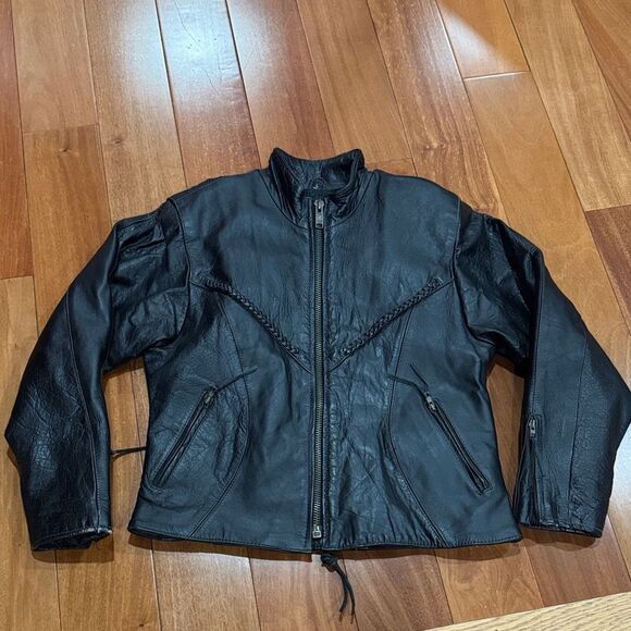 Vintage USA Extreme Biker Leather Black Motorcycle Jacket Thinsulate Size Large - Picture 1 of 12
